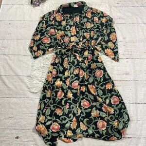 Natori Vintage Rose Floral Semi Sheer Long Duster Tie Front Robe